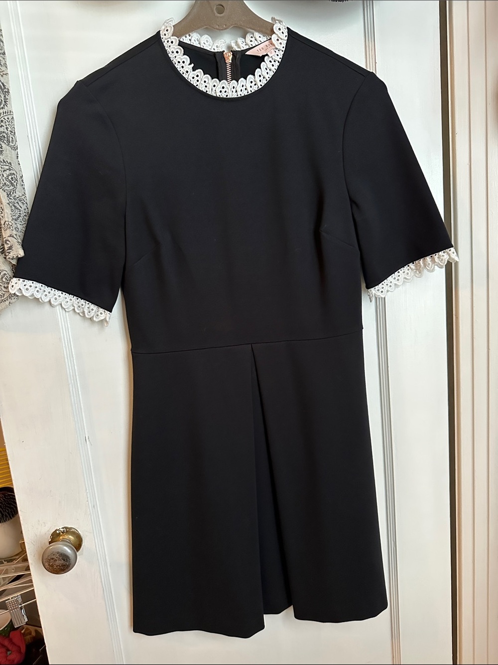 Ted Baker Black Fit and Flare Mini Dress with White Lace Trim